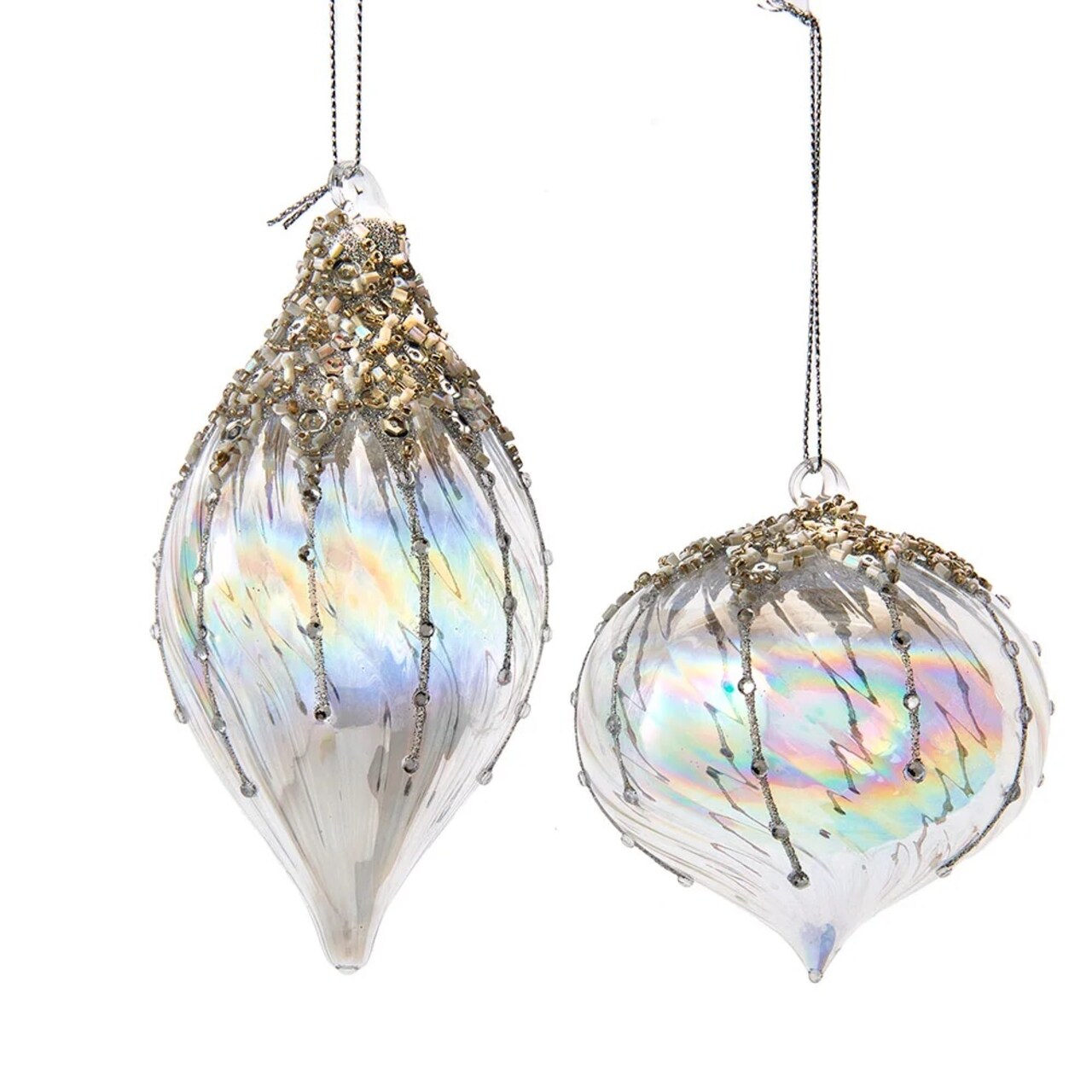 KSA Pack of 6 Iridescent Glass Onion and Finial Christmas Ornaments